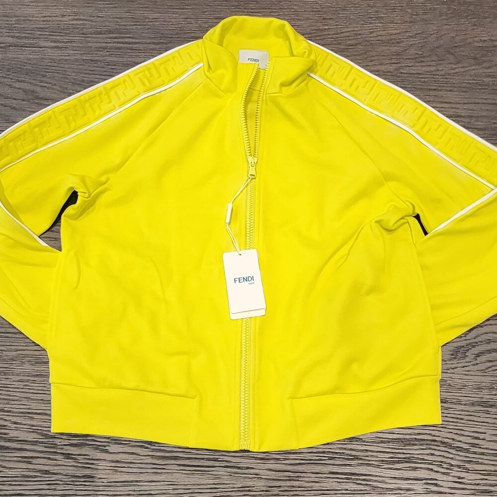 Kids Fendi FF Logo Yellow Zip-Up Jacket